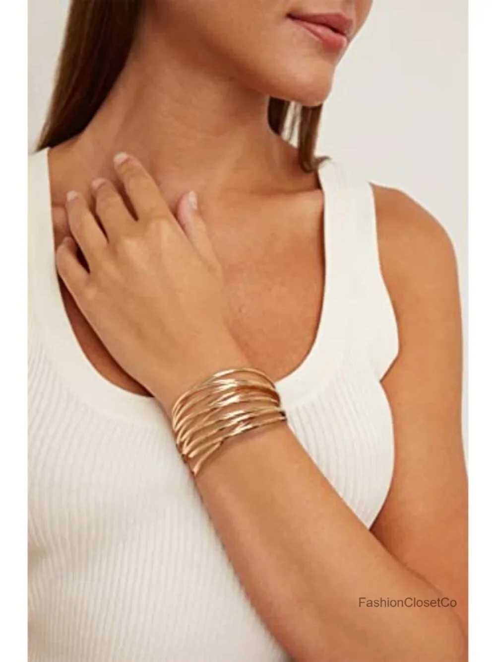 Multi-layer Cross Wire Chunky Cuff Bracelet Adjustable Open Bangle